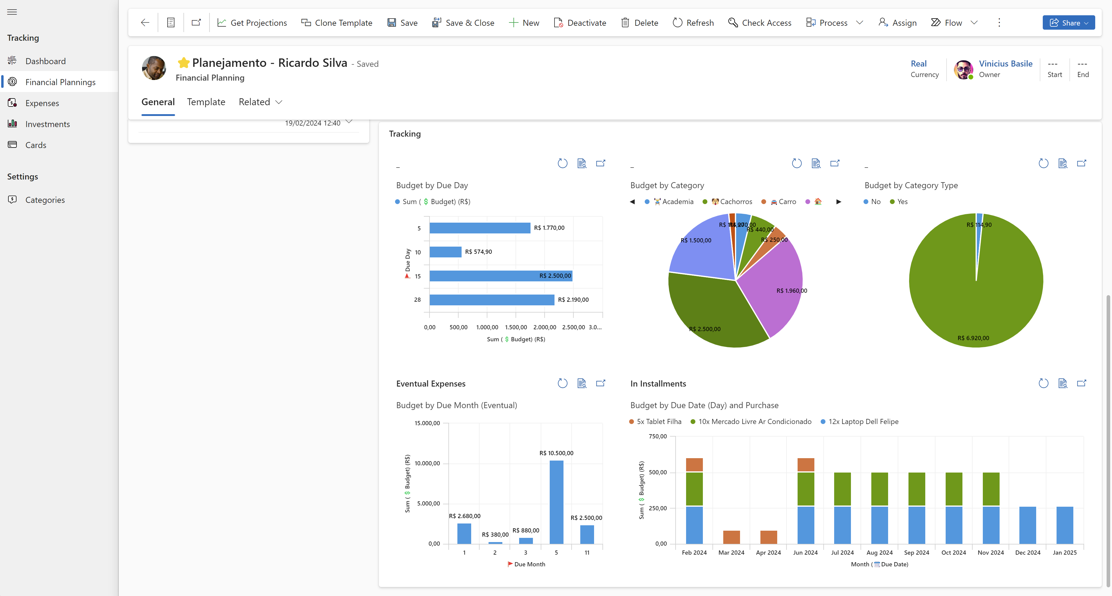Tela do produto Power Financial Planning
