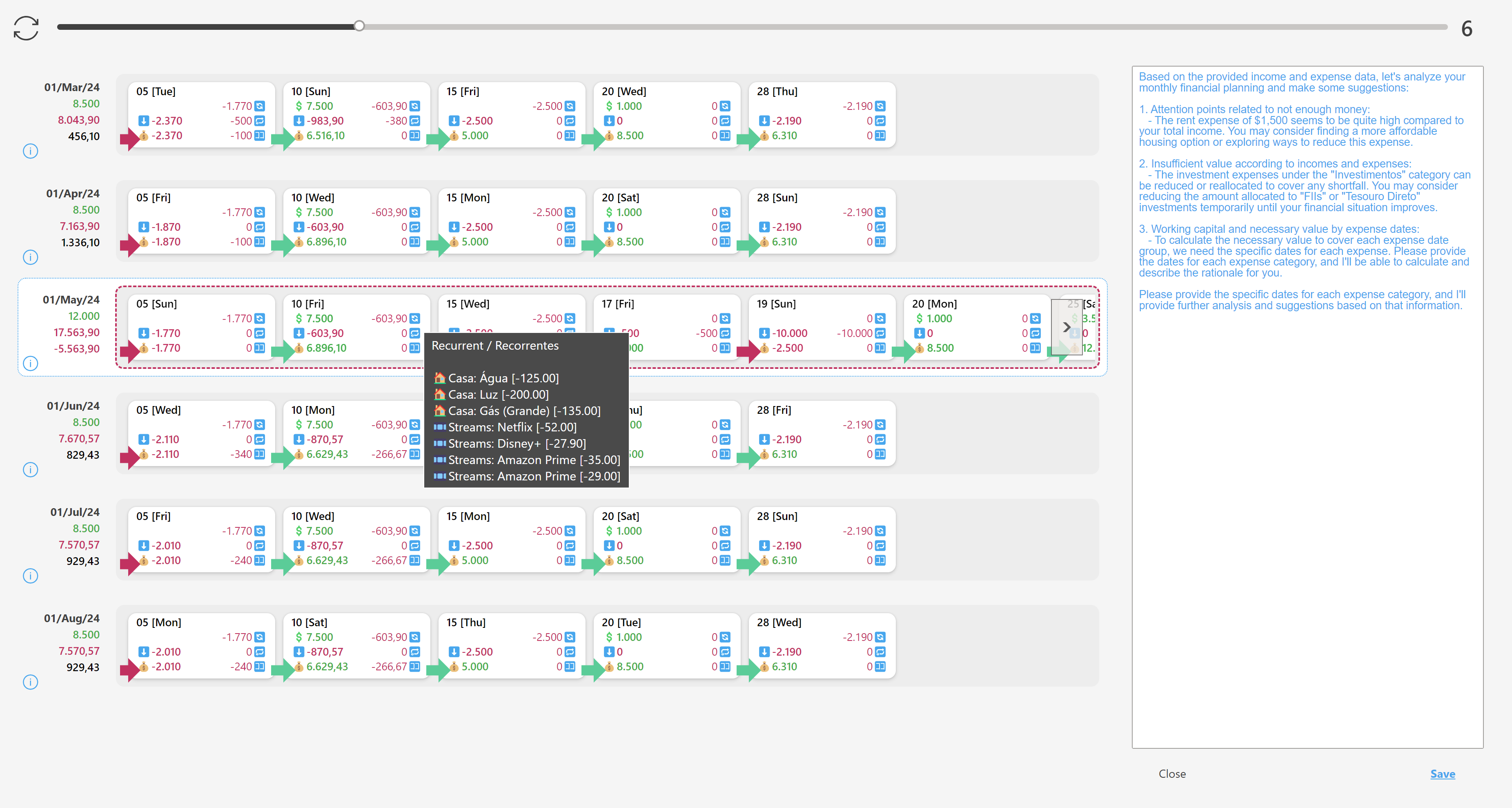 Dashboard do Power Financial Planning